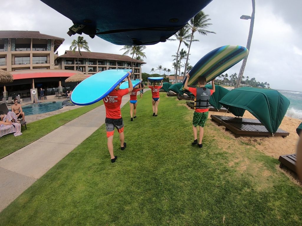 Learning to carry our boards correctly is step #1 - Hawaiian Style Surfing
