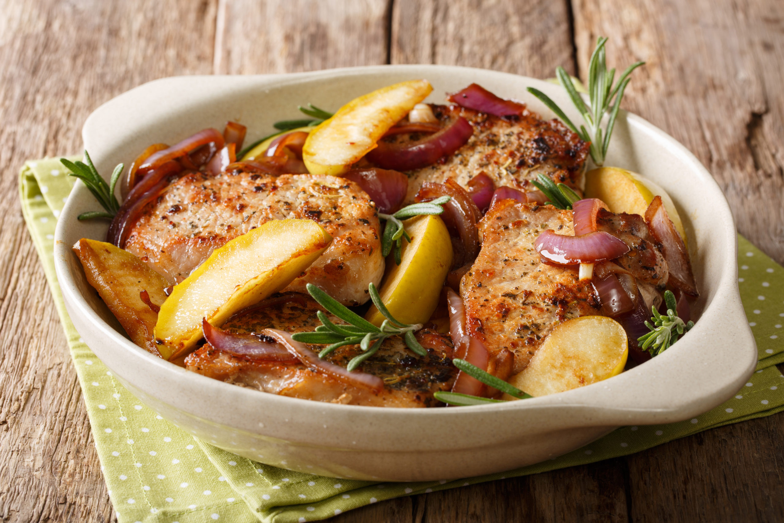 Pan Seared Pork Chops with Caramelized Apples, Onions & Garlic
