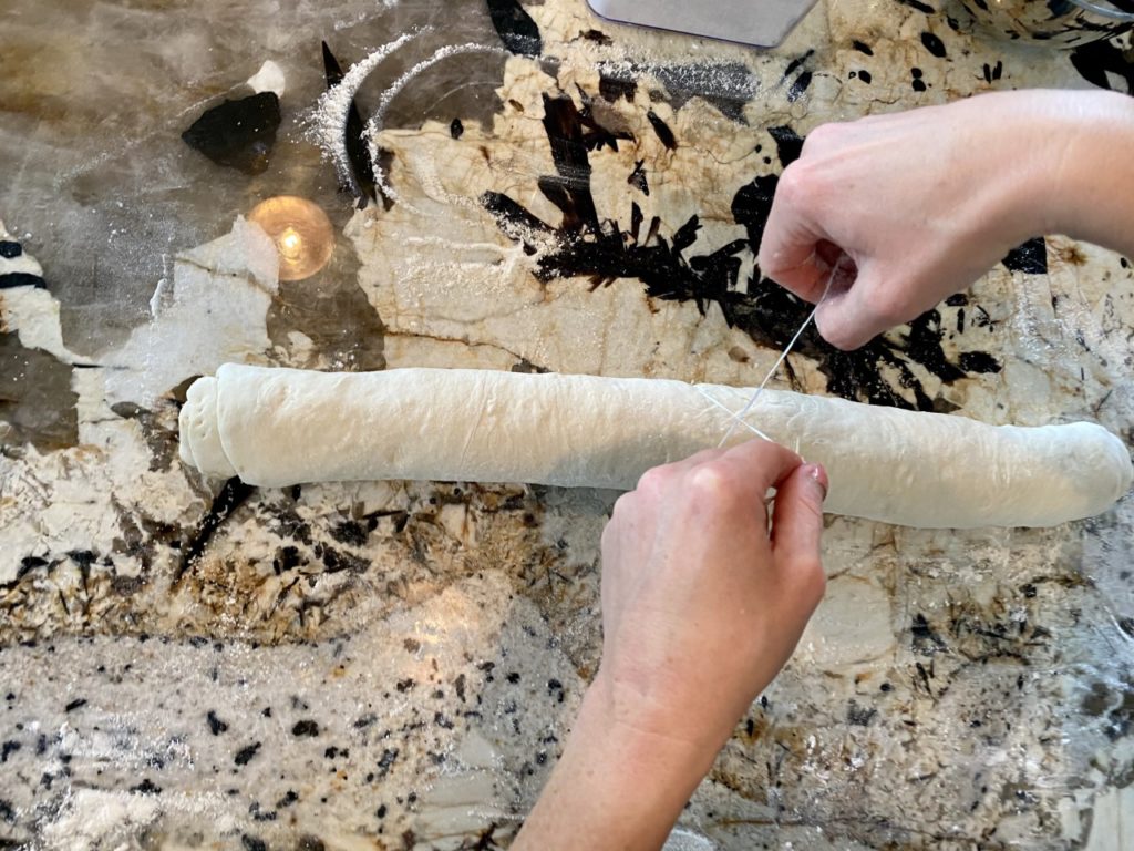 I cut my dough into pieces using waxed floss! 