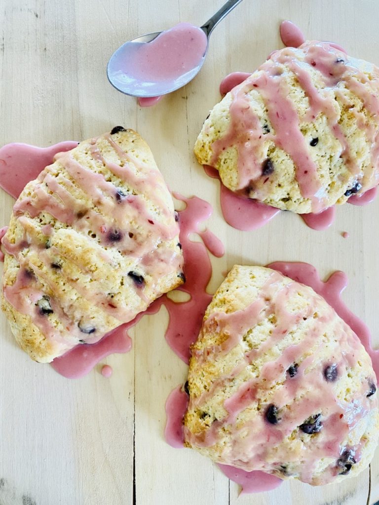 The gorgeous pink-hued glaze on these Blood Orange + Chocolate Chip Scones is just oh, so good!
