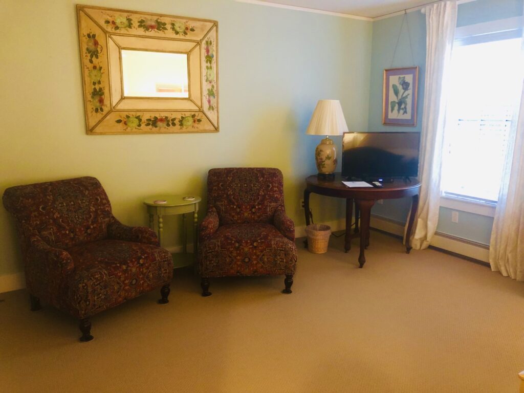 Seating area in our Louisburg room at the Yellow House B & B.
