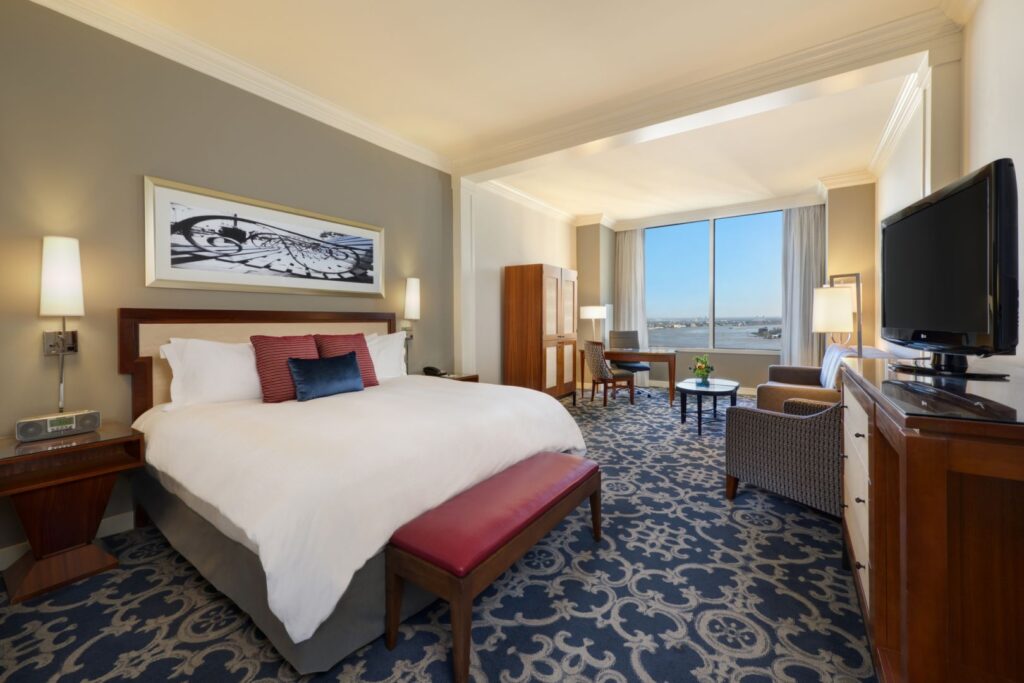 The Grand River View King Room at the Loews New Orleans Hotel. New Orleans Family Vacation. 