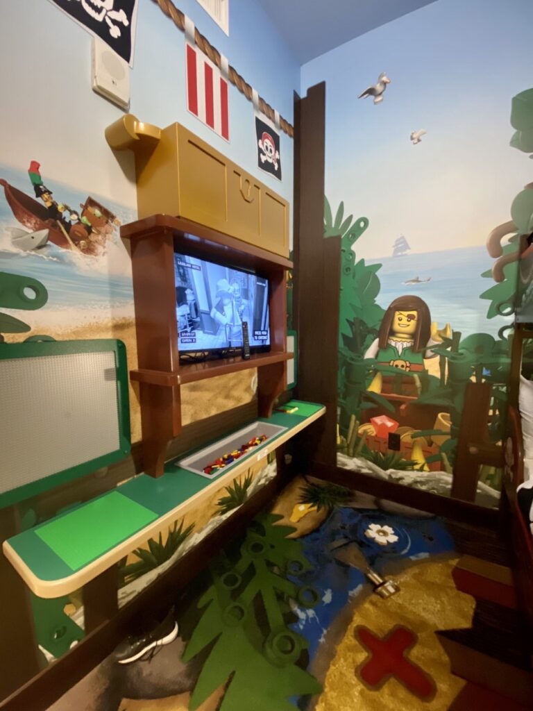 Lego building area inside the guest rooms at Legoland Pirate Island Hotel