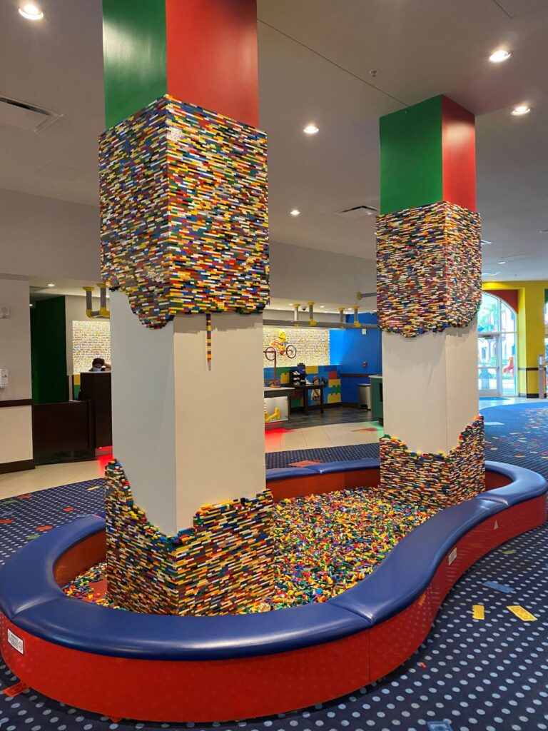 Build until your heart is content on these pillars, just inside the lobby, at the Legoland Florida resort.