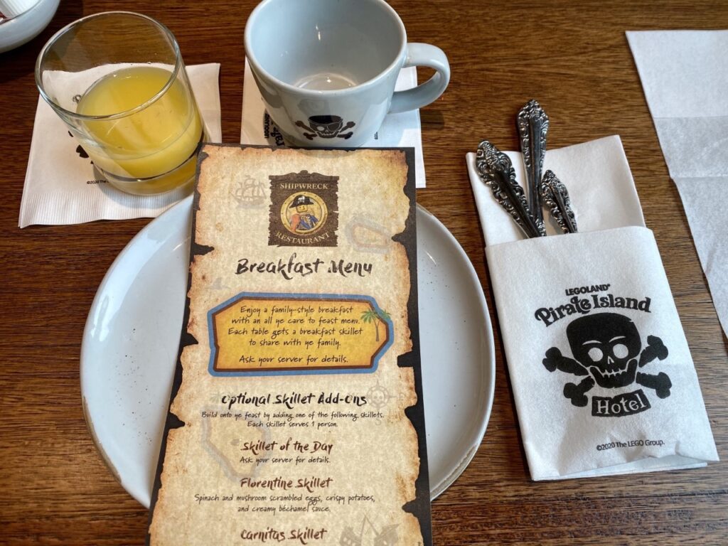 Menu and table all set for breakfast at Shipwrecks Restaurant
